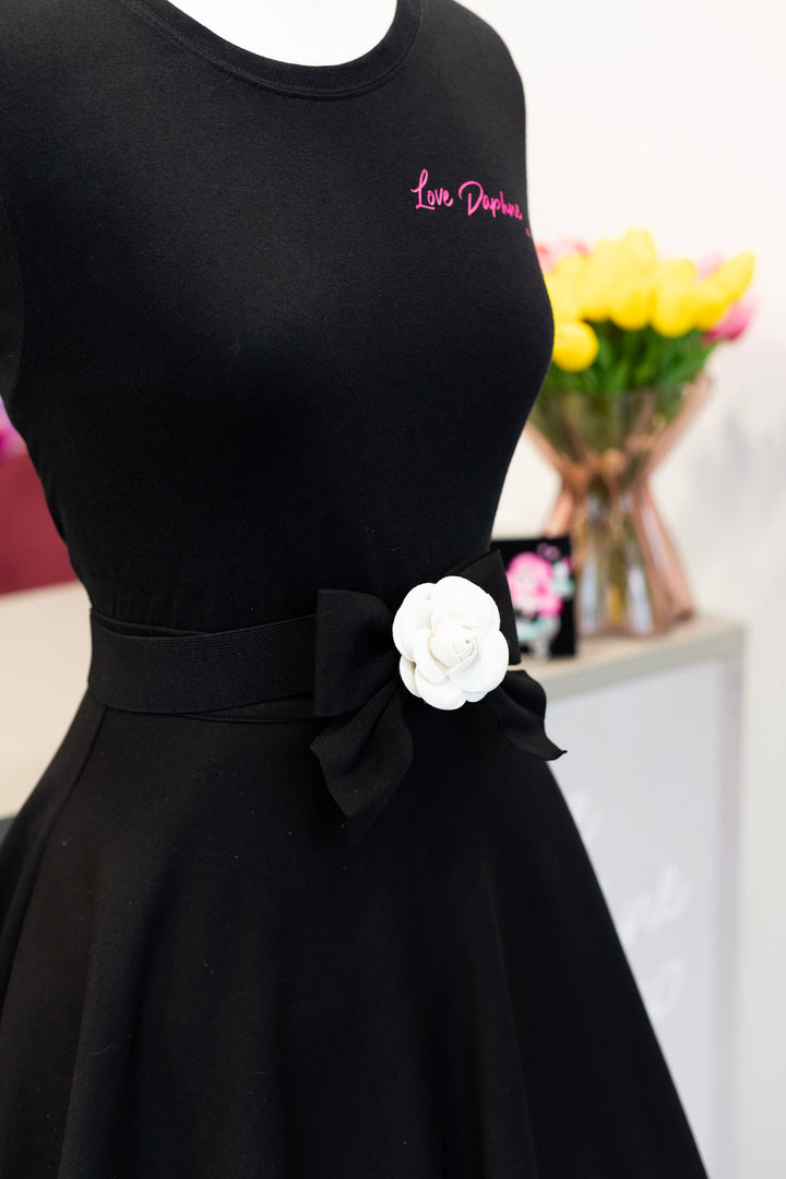 Flower Ribbon Elastic Belt - Black