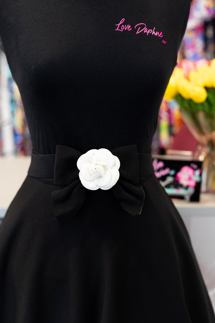 Flower Ribbon Elastic Belt - Black