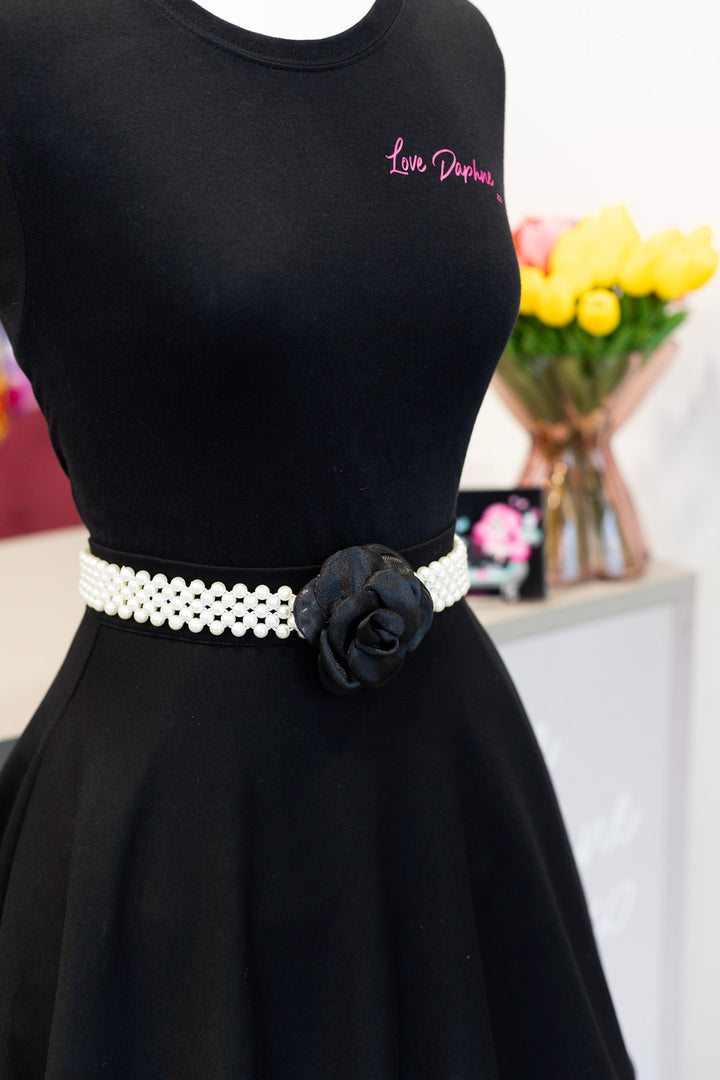 Flower Stretch Pearl Belt - Black