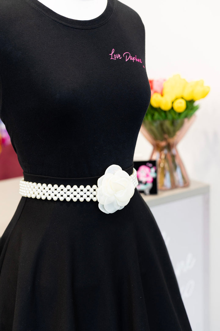 Flower Stretch Pearl Belt - White