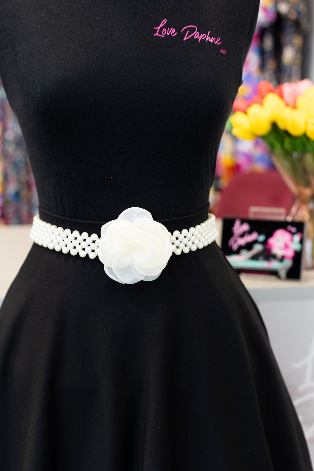 Flower Stretch Pearl Belt - White