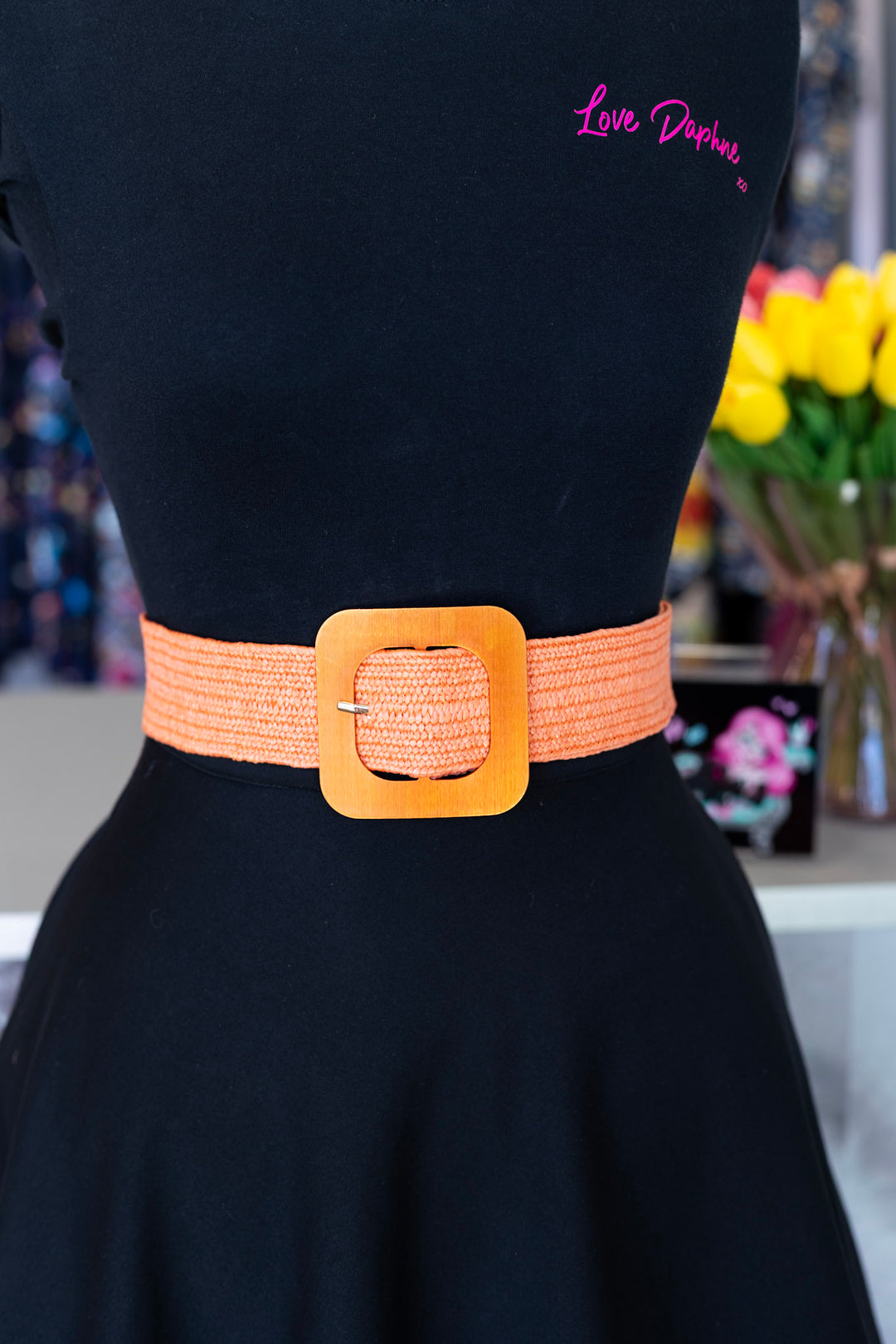Faux Straw Elastic Belt - Orange