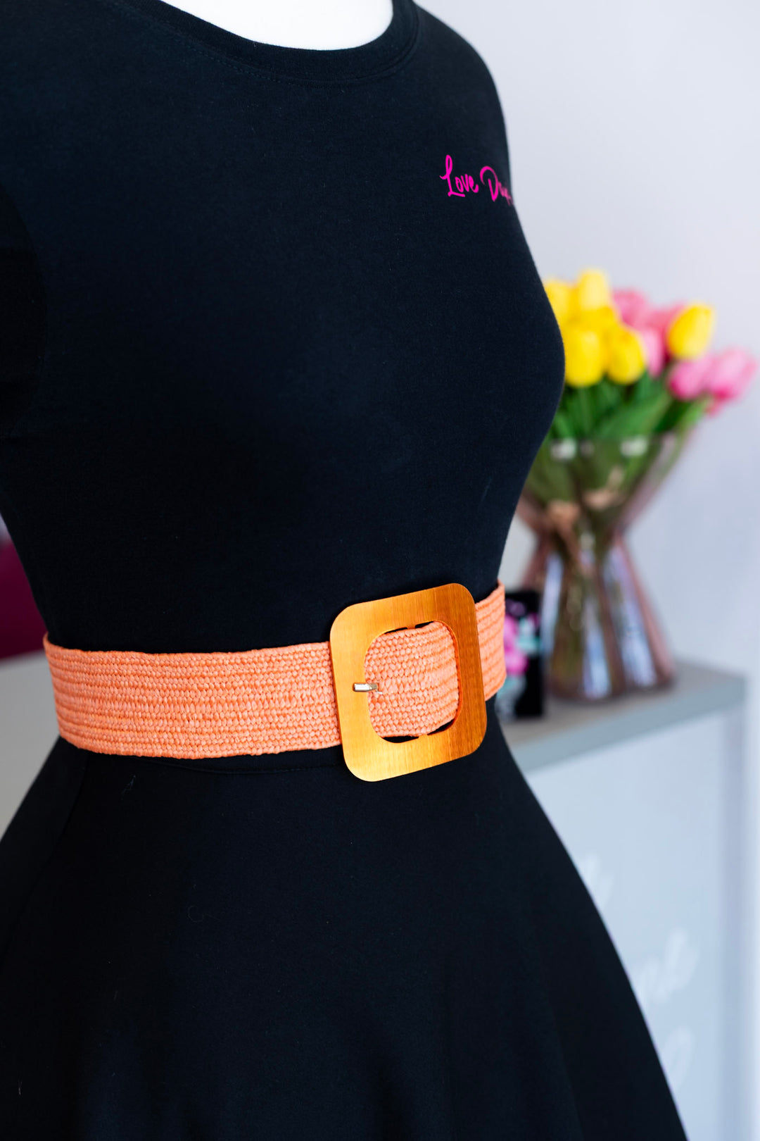 Faux Straw Elastic Belt - Orange
