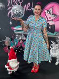 Peggy Swing Dress in Blue Christmas Corgi's