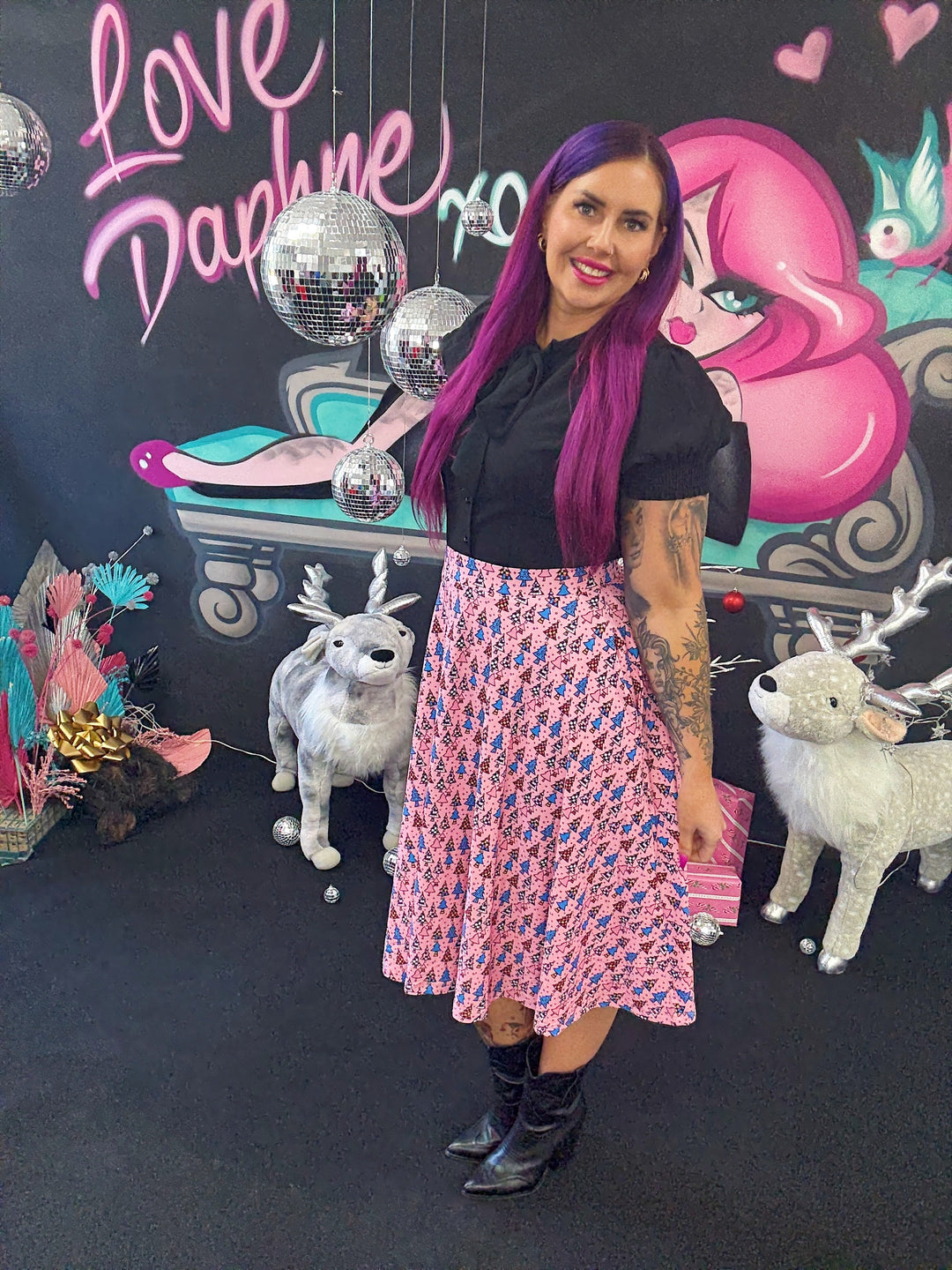 INSTOCK - Eden Skirt - Retro Christmas Trees