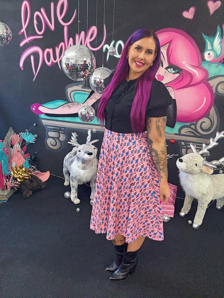 INSTOCK - Eden Skirt - Retro Christmas Trees