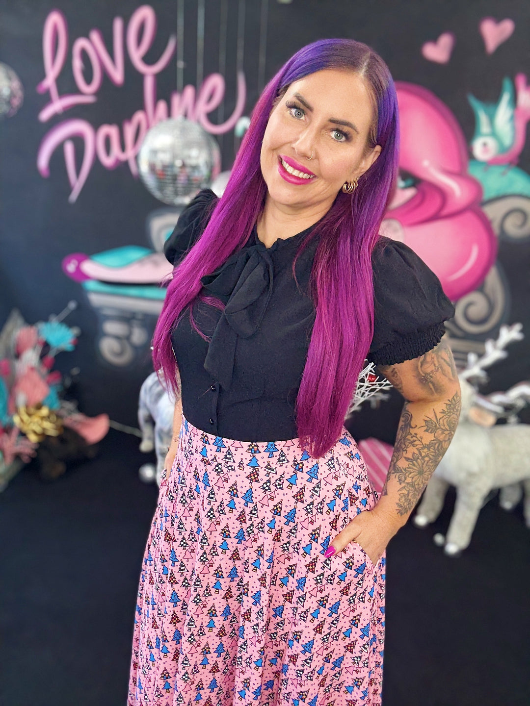 INSTOCK - Eden Skirt - Retro Christmas Trees