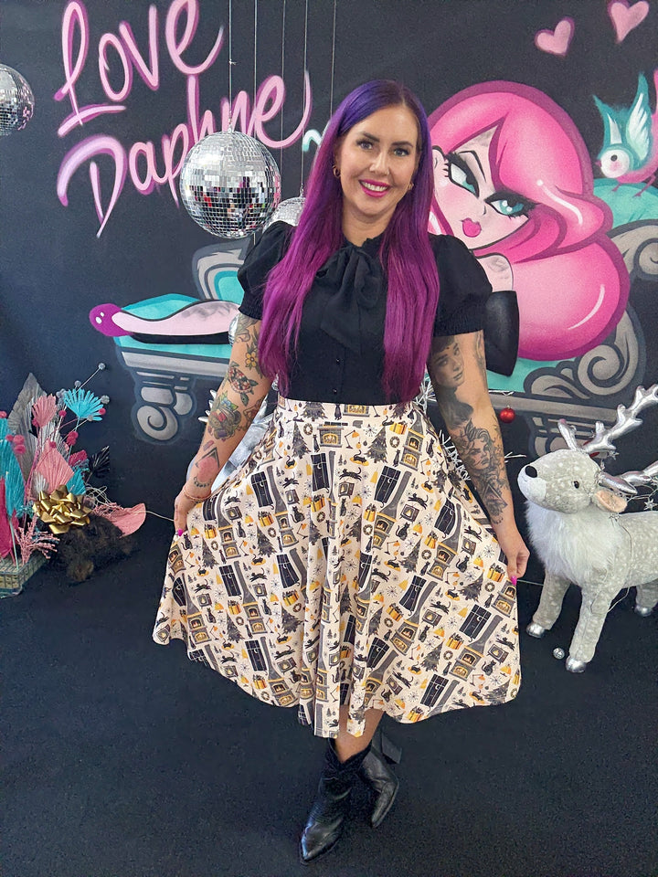 INSTOCK - Eden Skirt - Retro Cats Christmas