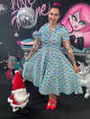 Peggy Swing Dress in Blue Christmas Corgi's