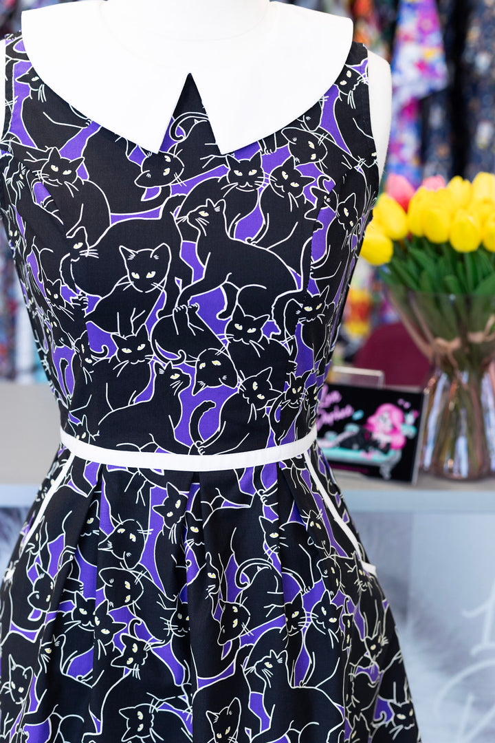 PREORDER - Glow in the Dark Cats Collared Dress - Estimated dispatch 11th of August