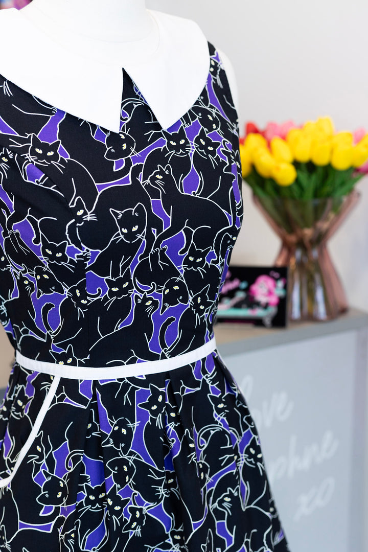 PREORDER - Glow in the Dark Cats Collared Dress - Estimated dispatch 11th of August