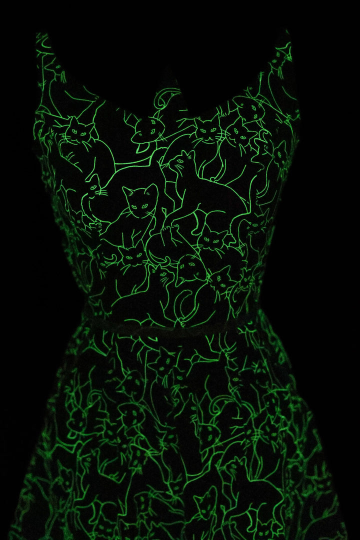 PREORDER - Glow in the Dark Cats Collared Dress - Estimated dispatch 11th of August