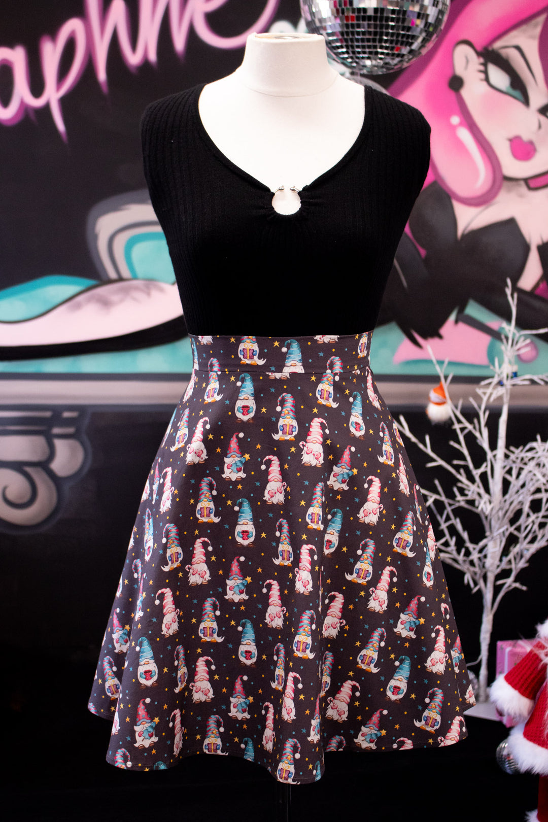 INSTOCK - Nellie Skater Skirt - Christmas Gnomes
