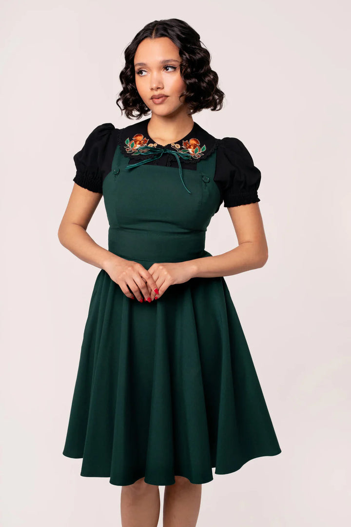 Patti Pinafore Dress in Emerald Green - Preorder for dispatch 3rd of September