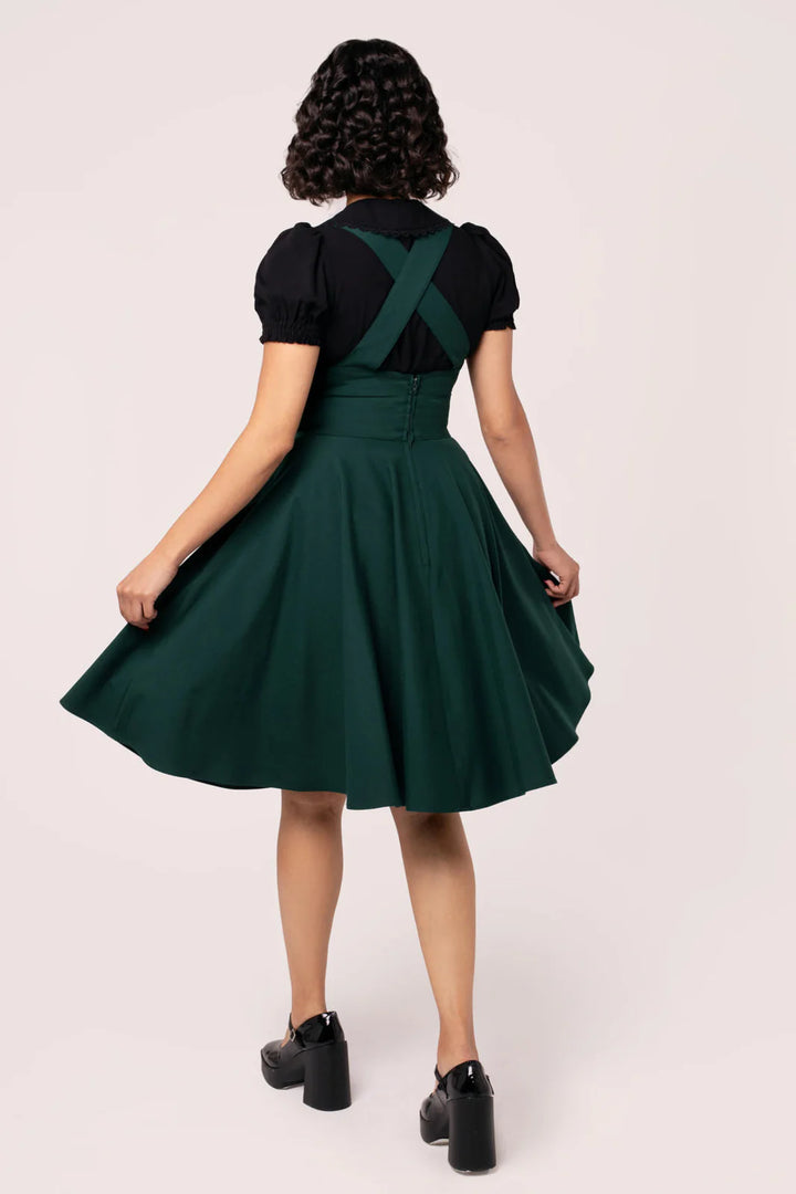 Patti Pinafore Dress in Emerald Green - Preorder for dispatch 3rd of September