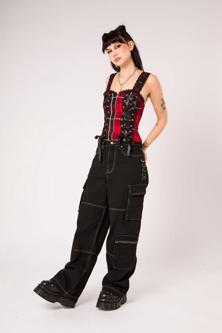 PREORDER - Red Tartan Quinzel Y Top - Estimated dispatch date 14th of July