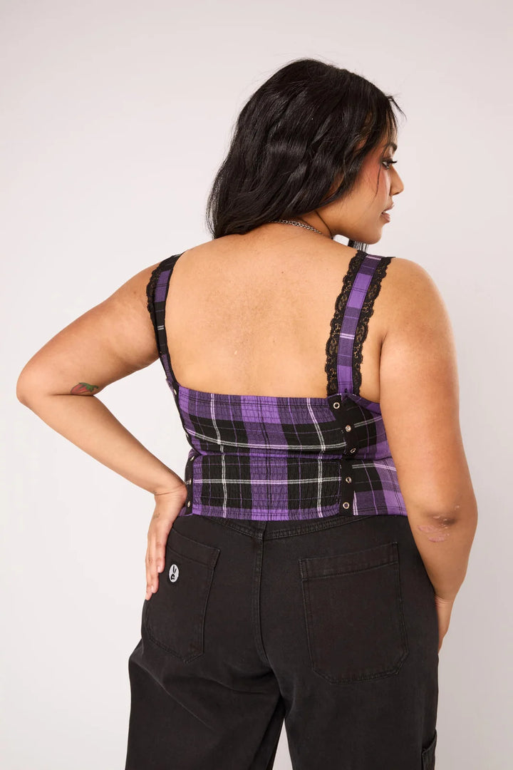 PREORDER - Purple Tartan Quinzel Top - Estimated dispatch date 25th of August