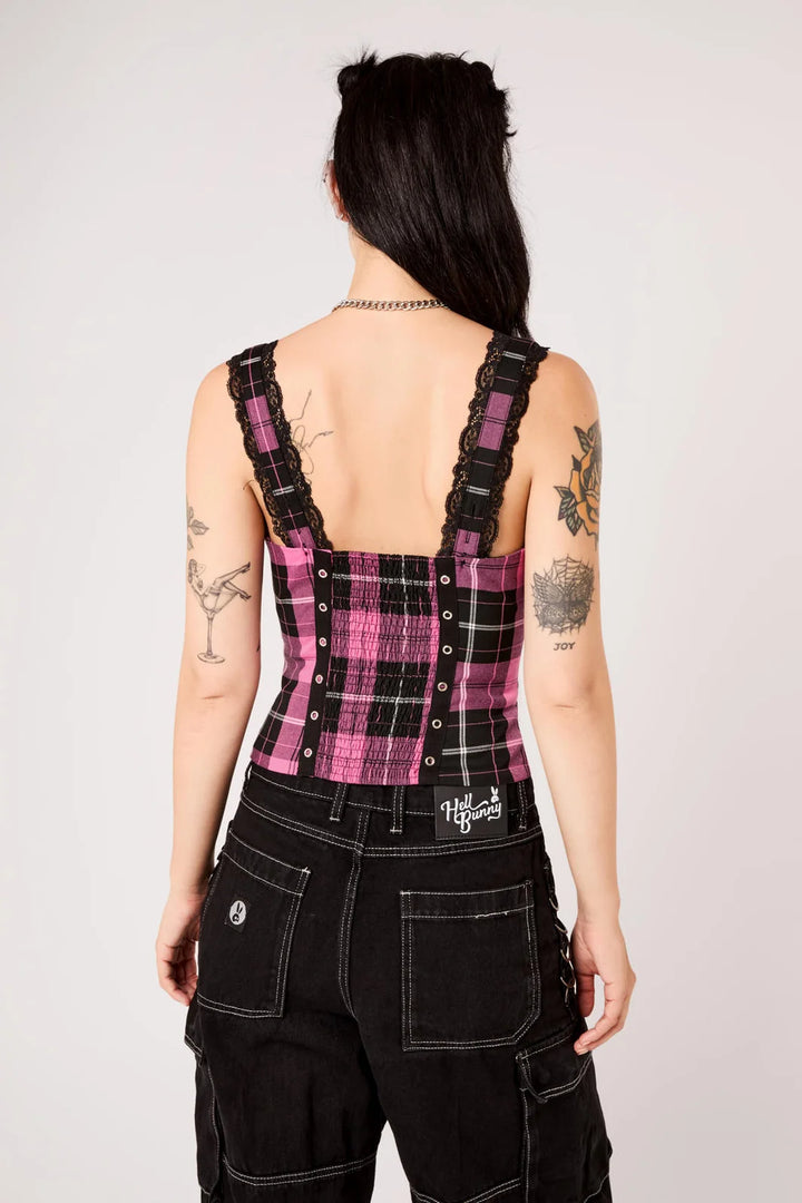 PREORDER - Pink Tartan Quinzel Top - Estimated dispatch date 25th of August