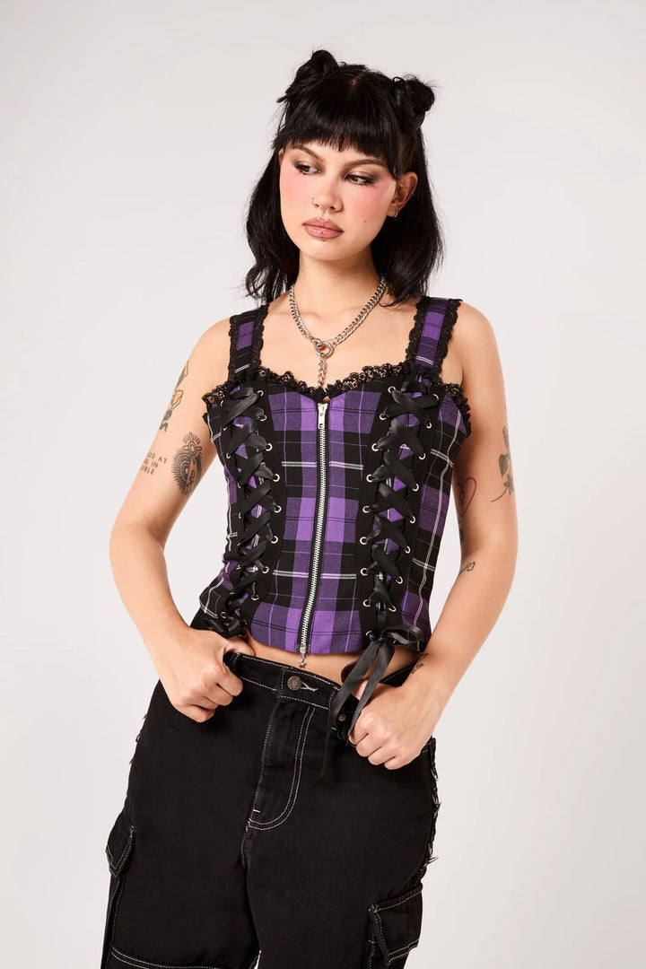 PREORDER - Purple Tartan Quinzel Top - Estimated dispatch date 25th of August