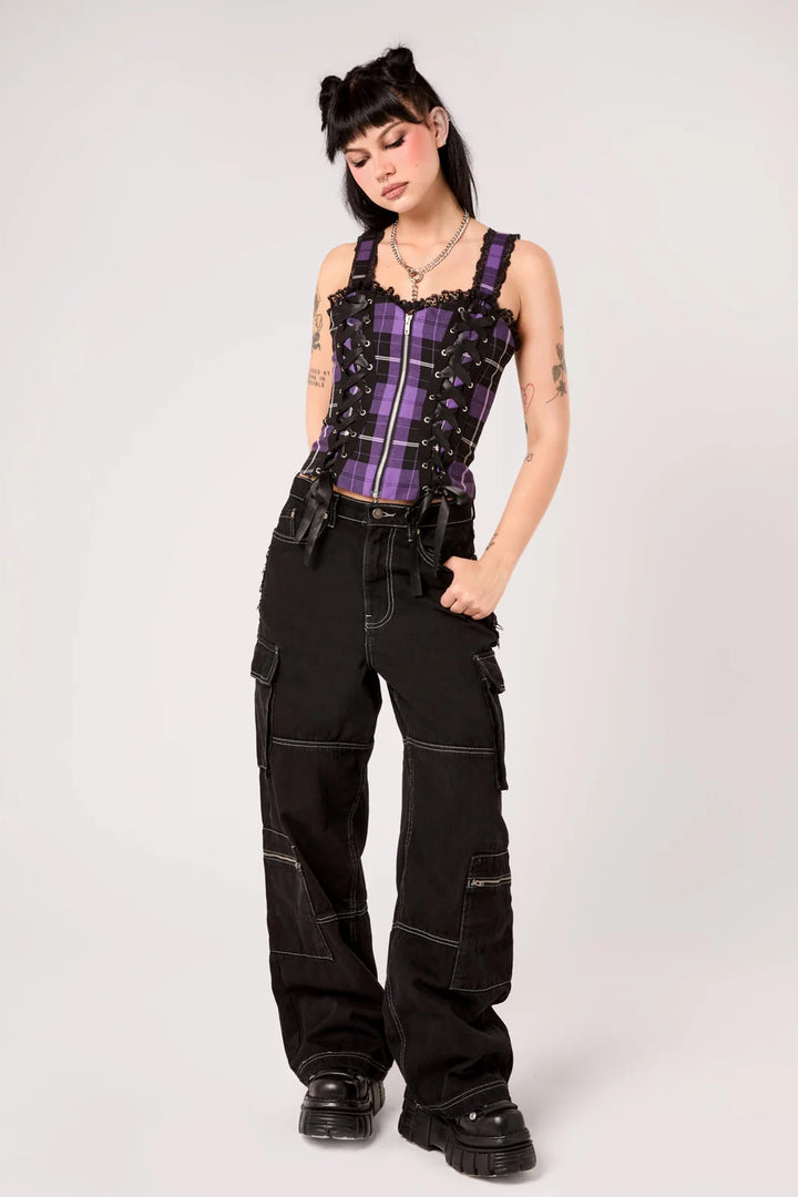 PREORDER - Purple Tartan Quinzel Top - Estimated dispatch date 25th of August