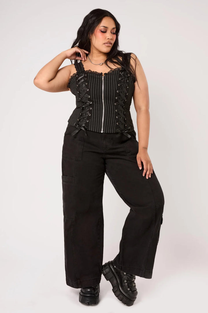 PREORDER - Quinzel Pinstripe Top - Estimated dispatch date 25th of August