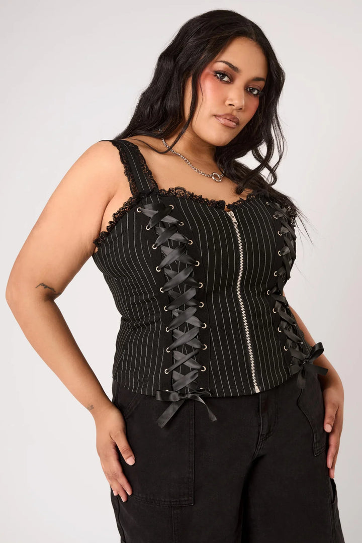 PREORDER - Quinzel Pinstripe Top - Estimated dispatch date 25th of August
