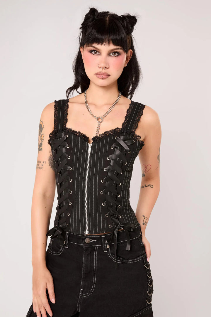 PREORDER - Quinzel Pinstripe Top - Estimated dispatch date 25th of August