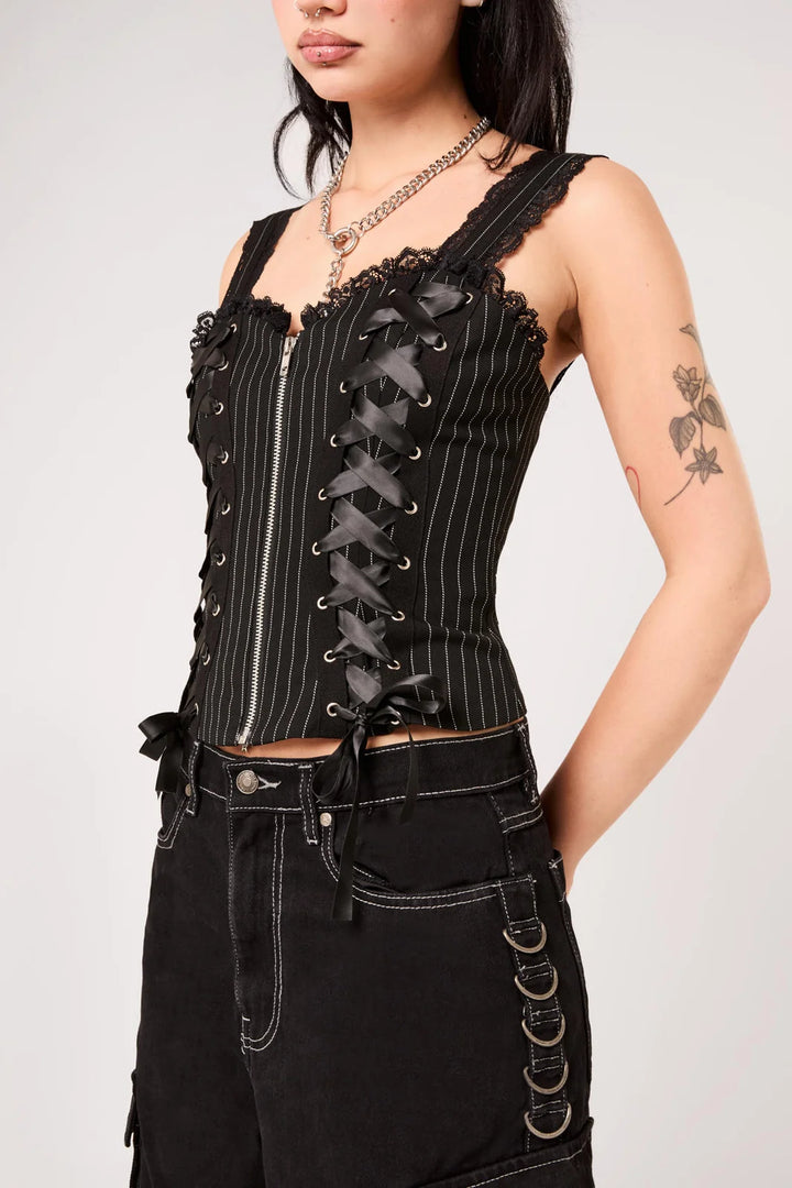 PREORDER - Quinzel Pinstripe Top - Estimated dispatch date 25th of August