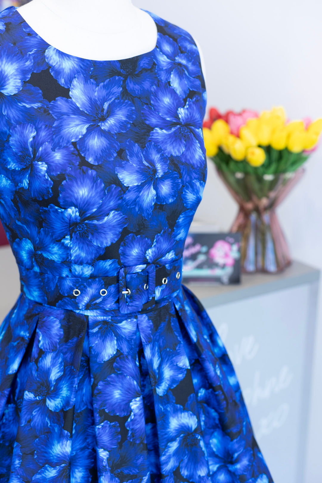 PREORDER - Helen Blue Floral Midi Dress - Expected dispatch 10th of September