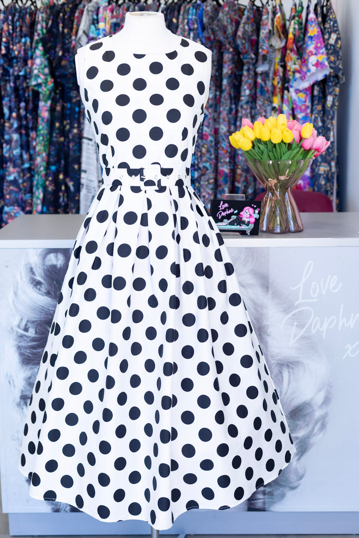 Helen White Polka Midi Dress