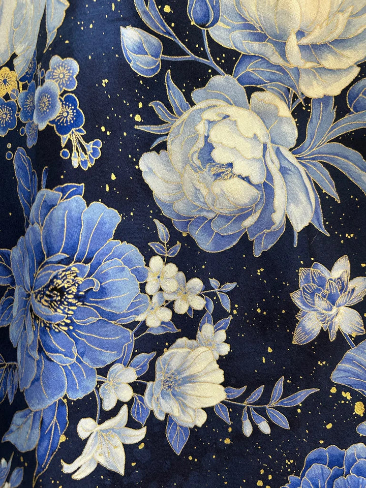 Metallic Blue Floral Vintage Dress
