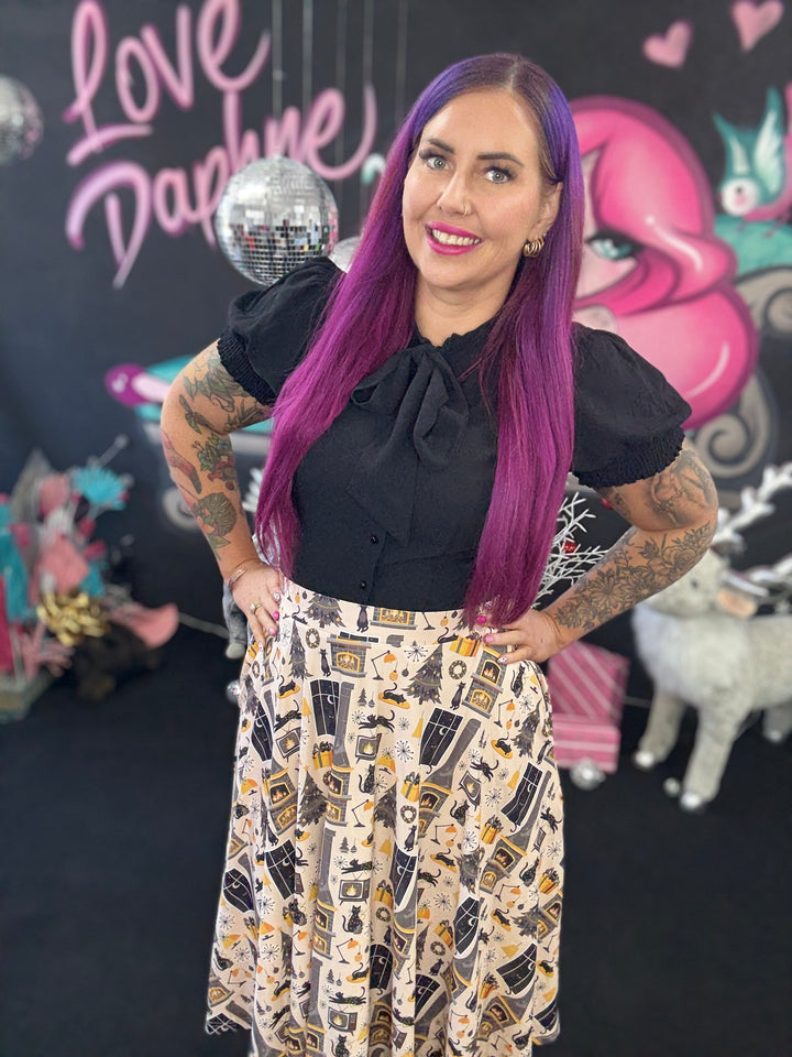 INSTOCK - Eden Skirt - Retro Cats Christmas