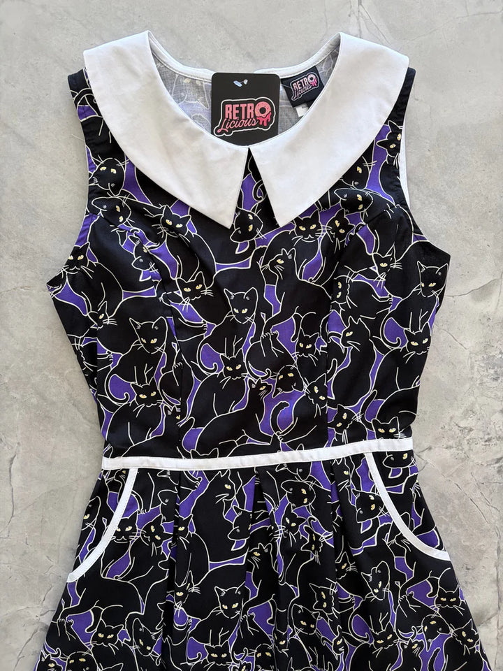 PREORDER - Glow in the Dark Cats Collared Dress - Estimated dispatch 30th July