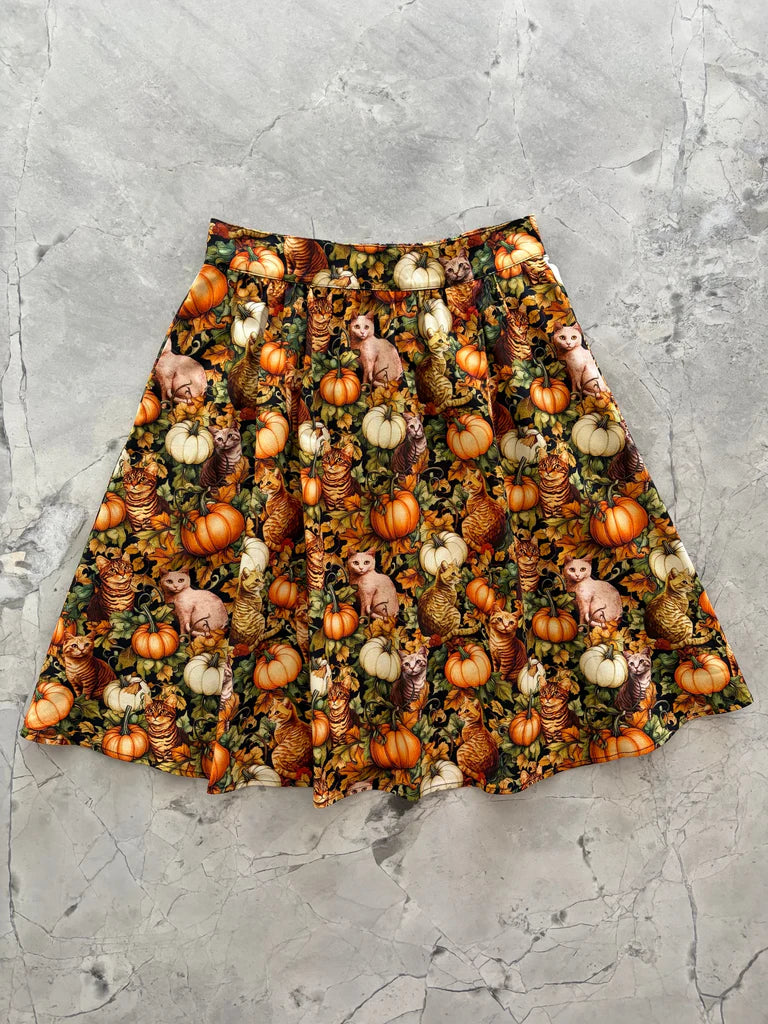 PREORDER - Cats & Pumpkin A-Skirt - Estimated dispatch date 30th July