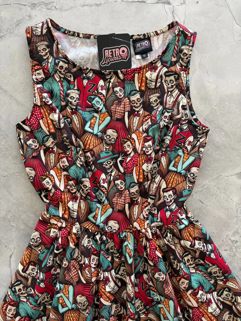 PREORDER - Retro Zombies Vintage Dress - Estimated dispatch 11th of August