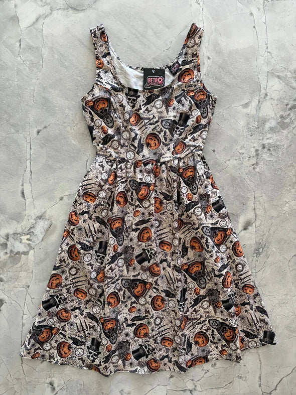 PREORDER - Skulls & Pumpkins Fit & Flare Dress - Estimated dispatch 25th of August