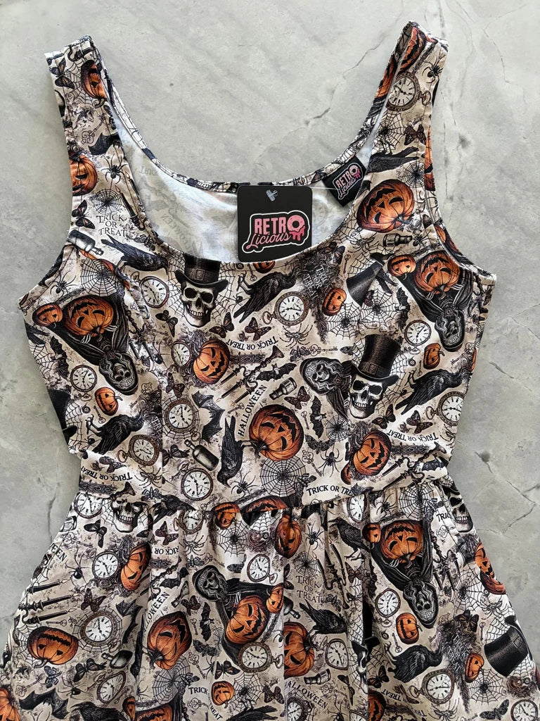 PREORDER - Skulls & Pumpkins Fit & Flare Dress - Estimated dispatch 25th of August