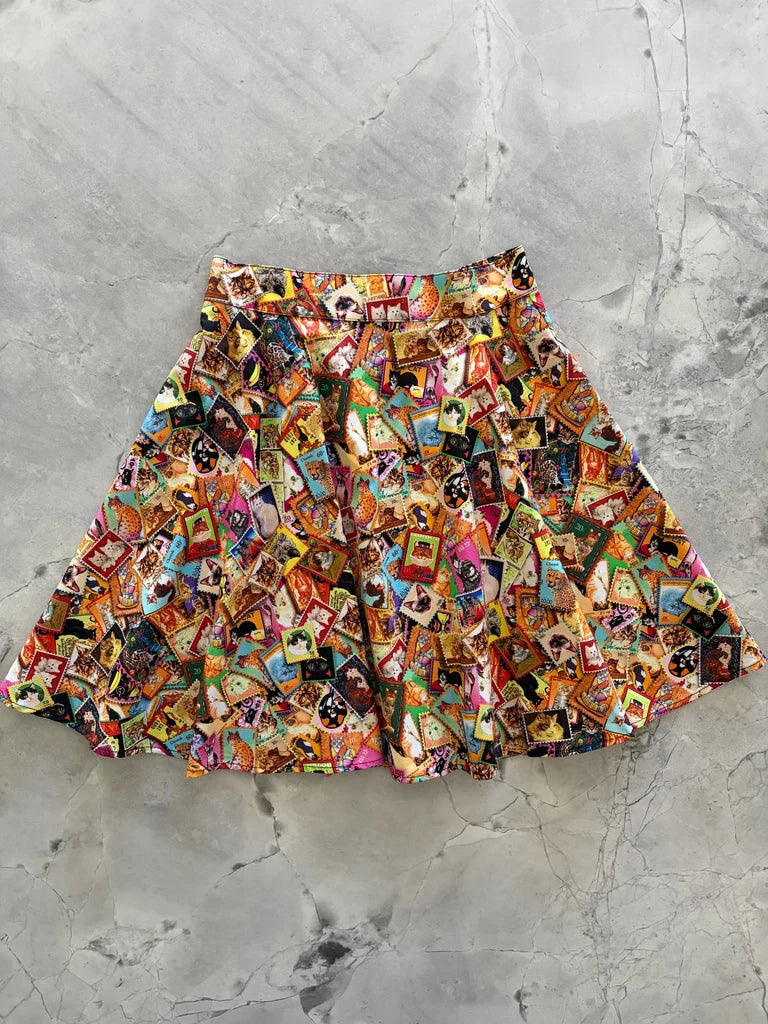 PREORDER - Cat Stamps Skater Skirt - Estimated dispatch date 3rd of September