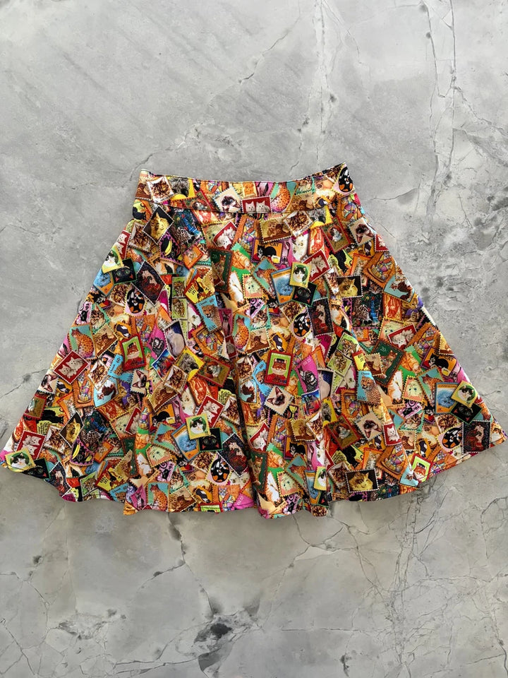 PREORDER - Cat Stamps Skater Skirt - Estimated dispatch date 3rd of September