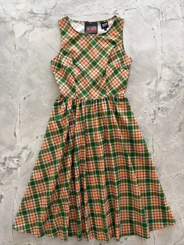 PREORDER - Rust & Green Plaid Midi Dress - Expected dispatch date 29th of September