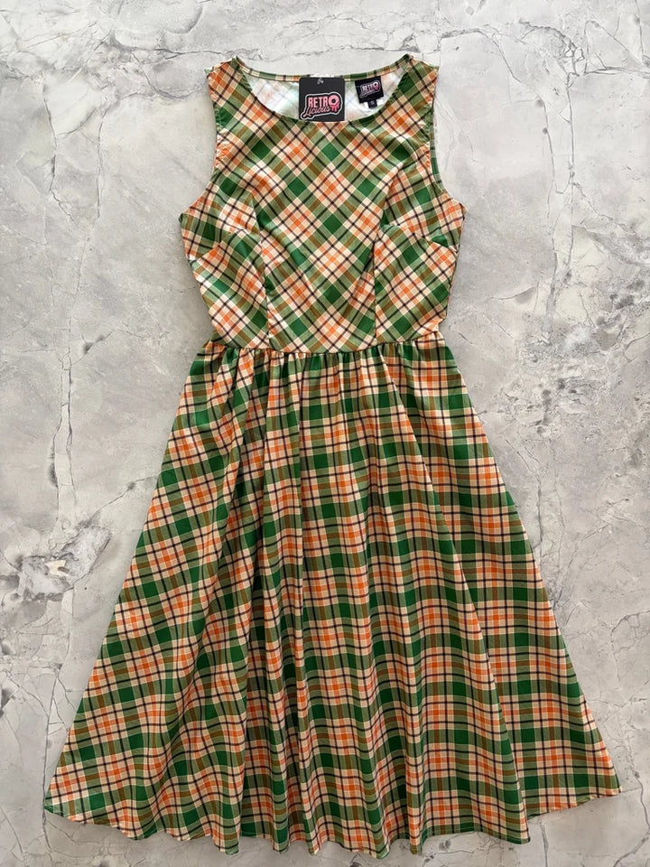 PREORDER - Rust & Green Plaid Midi Dress - Expected dispatch date 29th of September