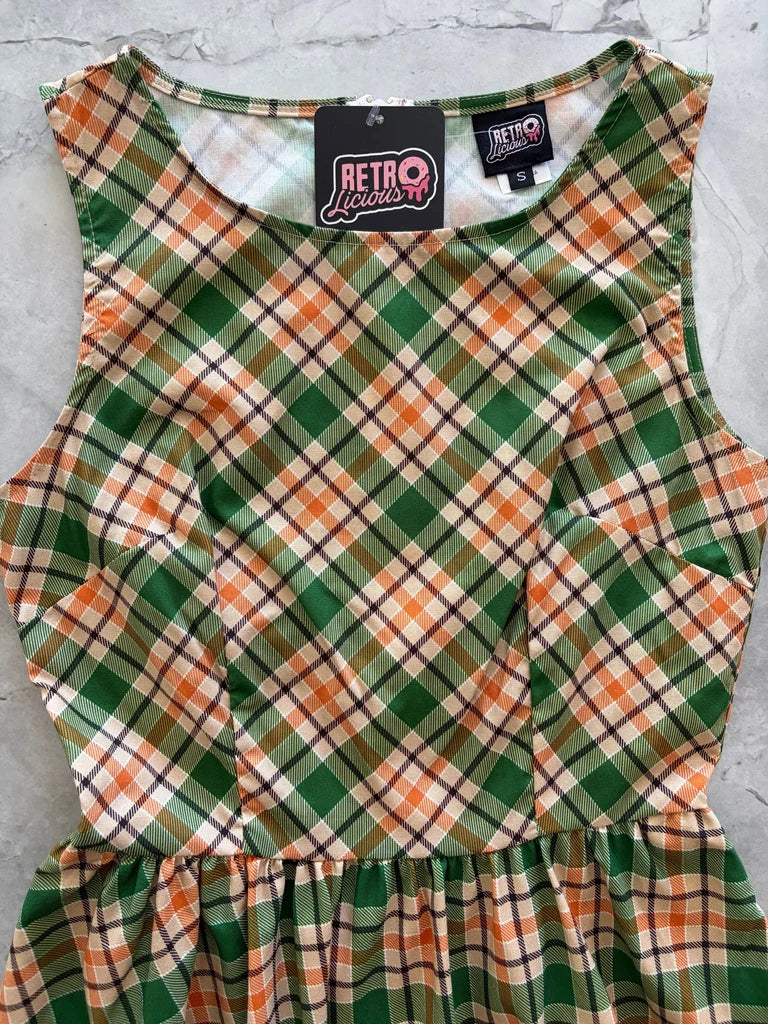 PREORDER - Rust & Green Plaid Midi Dress - Expected dispatch date 29th of September