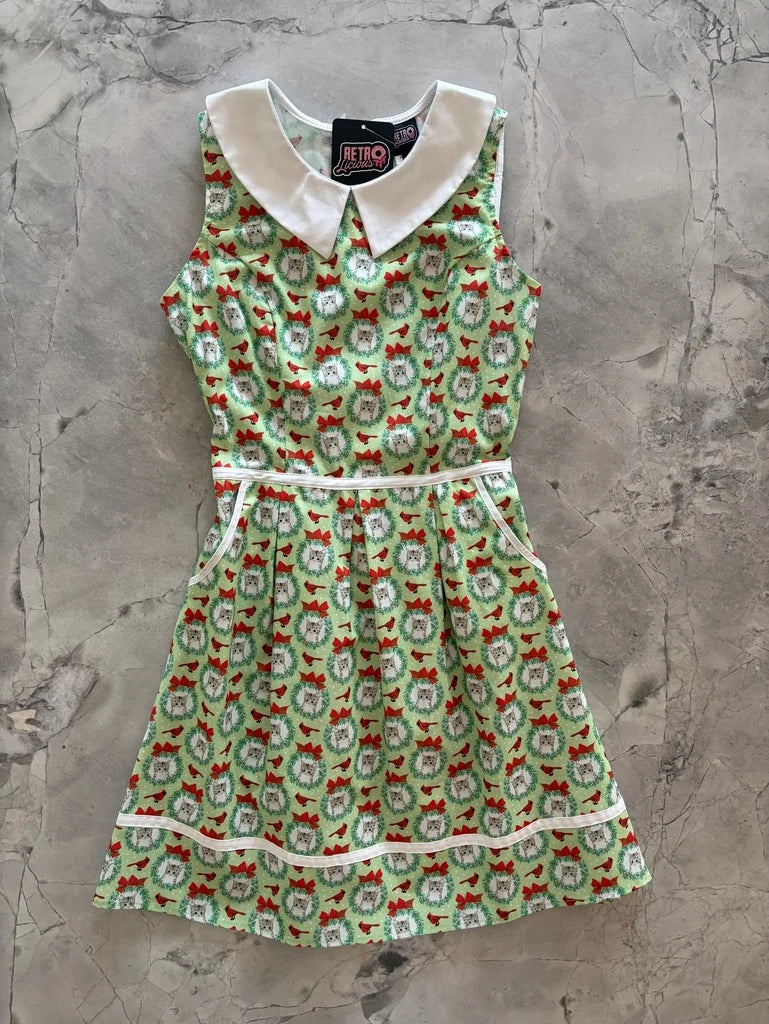 PREORDER - Cats & Cardinals Collared Dress - Expected dispatch date 29th of October