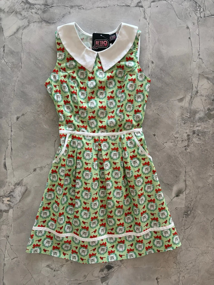 PREORDER - Cats & Cardinals Collared Dress - Expected dispatch date 29th of October