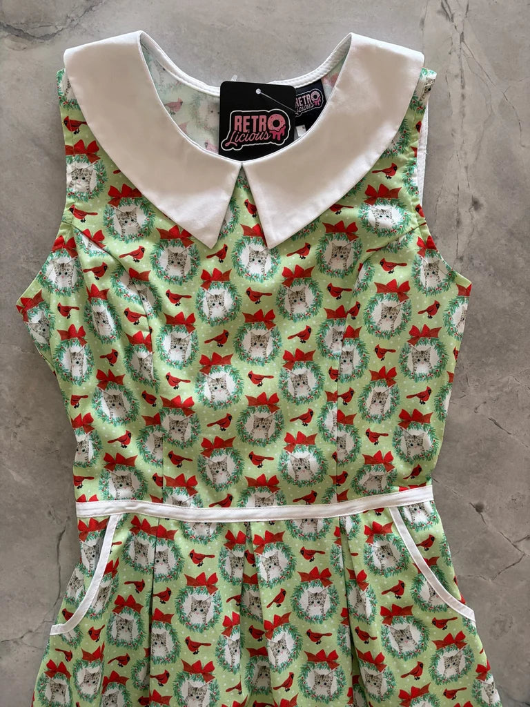 PREORDER - Cats & Cardinals Collared Dress - Expected dispatch date 29th of October