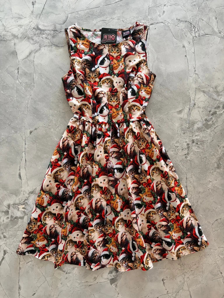 PREORDER - Cats in Santa Hats Vintage Dress - Estimated dispatch 29th of October