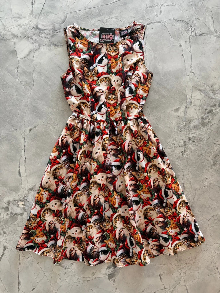 PREORDER - Cats in Santa Hats Vintage Dress - Estimated dispatch 29th of October