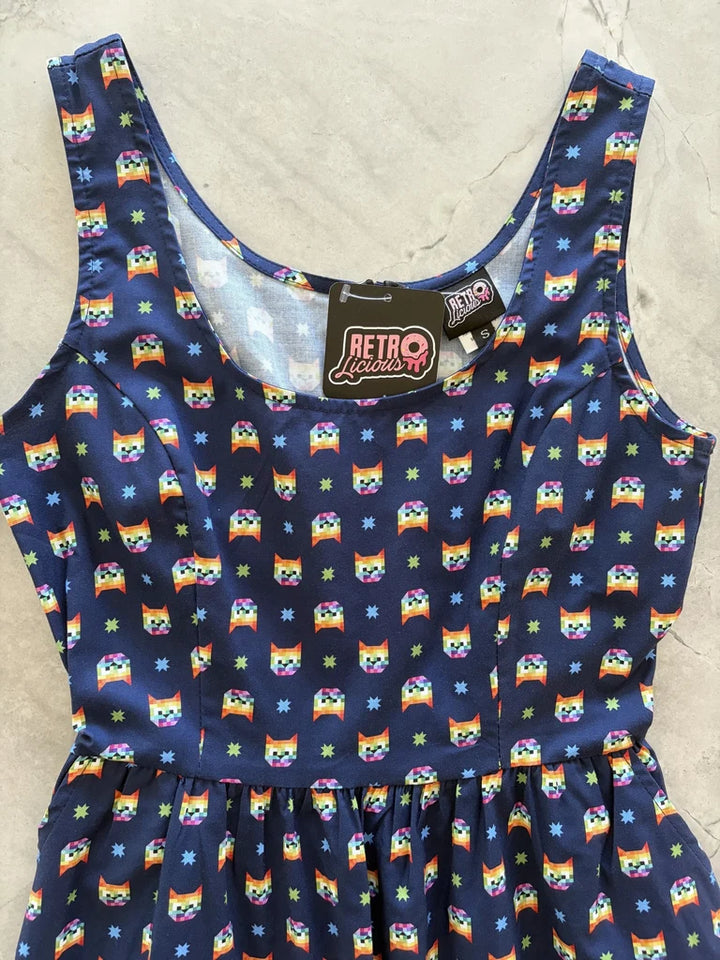 PREORDER - Retro Cats Fit & Flare Dress - Estimated dispatch 12th of November