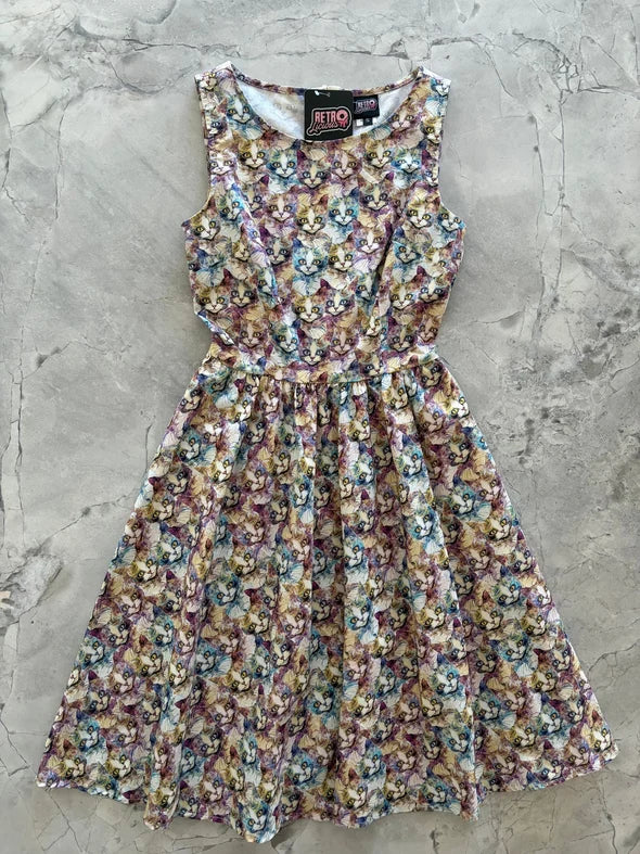 PREORDER - Colourful Cats Vintage Dress- Estimated dispatch 12th of November