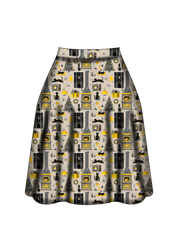 Iris Swing Skirt - Retro Cats Christmas - Preorder for dispatch 28th of October